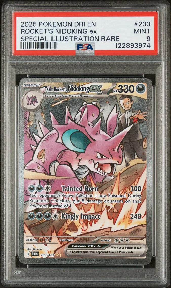 2025 #233 Team Rocket's Nidoking EX PSA 9 Dri EN-Destined Rivals Pokemon