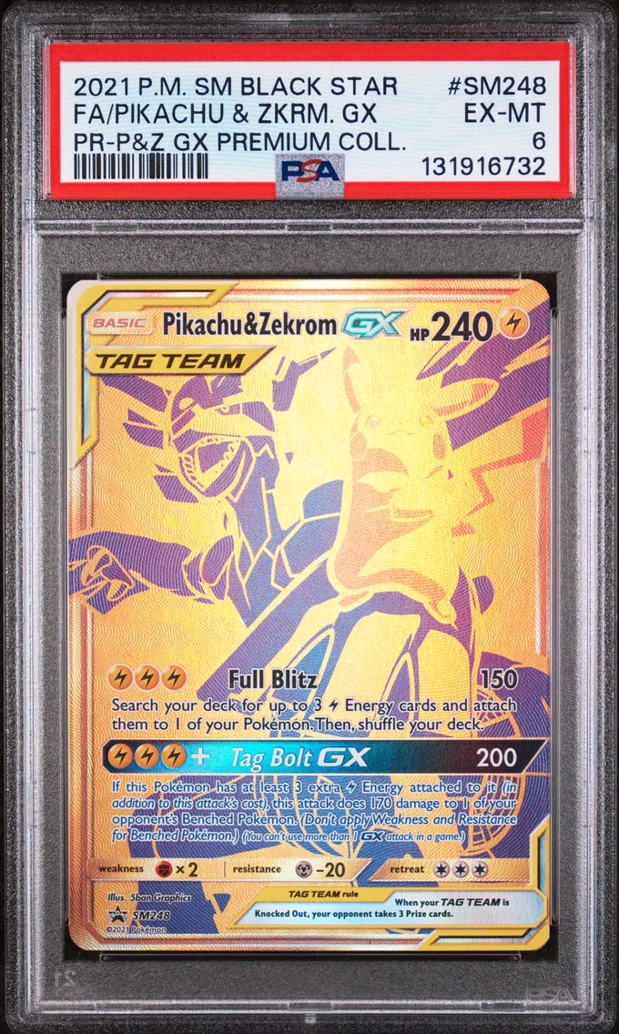 2021 #SM248 Full Art/Pikachu & Zekrom GX PSA 6 SM Black Star Promo Pokemon