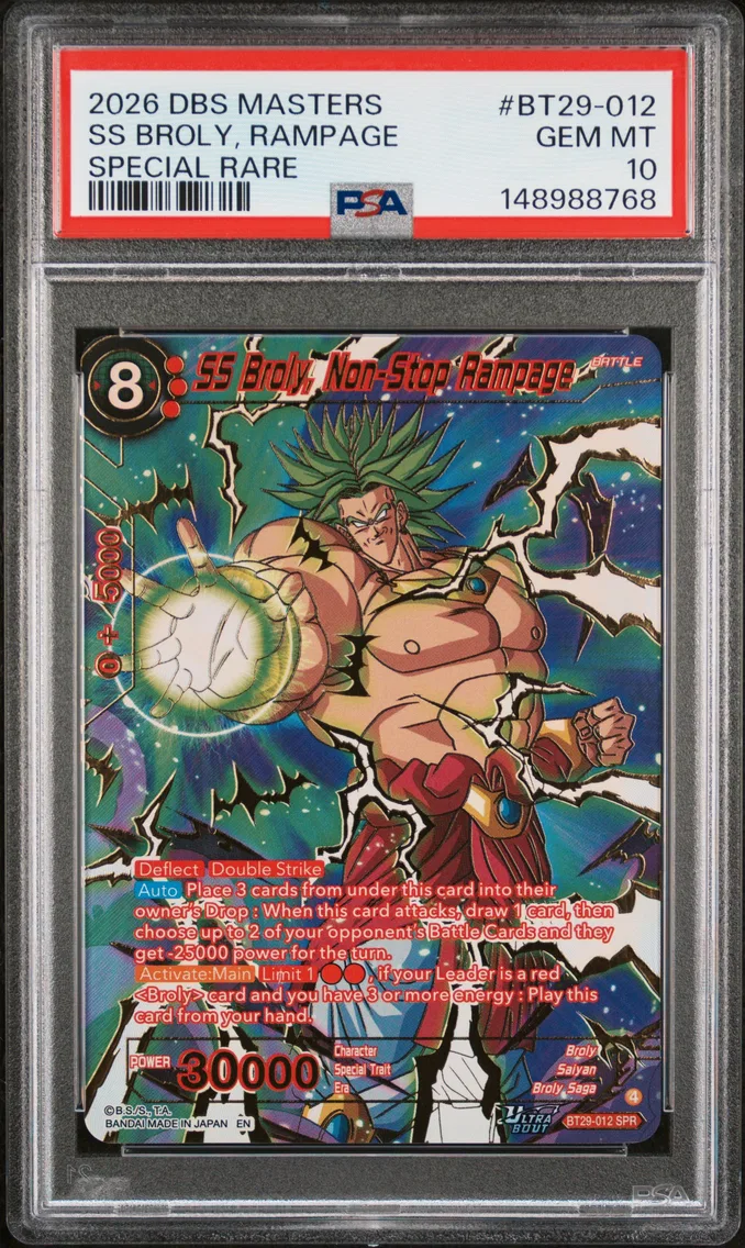 2026 #BT29-012 SS Broly, Non-Stop Rampage PSA 10 Dragon Ball Super Card Game Masters Series 29 Fearsome Rivals