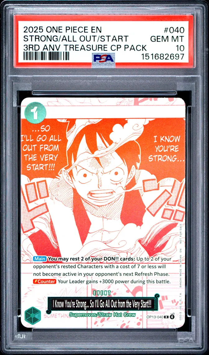 2025 #040 I Know You're Strong... So I'll Go All Out From the Very Start!!! PSA 10 One Piece 3rd Anniversary! One Piece Card Treasure Campaign Pack