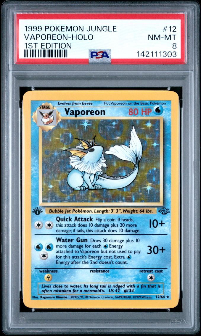 1999 #12 Vaporeon-Holo 1st Edition PSA 8 Jungle Pokemon