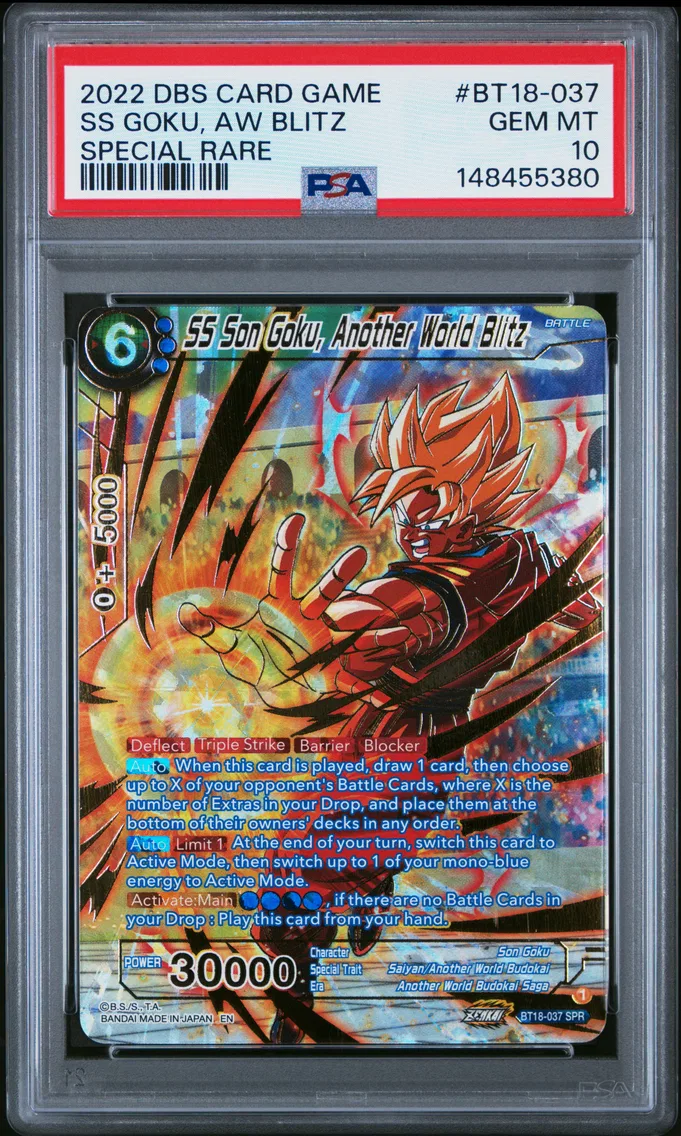 2022 #BT18-037 SS Son Goku, Another World Blitz PSA 10 Dragon Ball Super Card Game Series 18 Dawn of the Z-Legends
