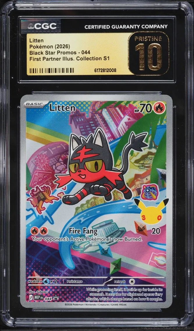 2026 Pokemon Mega Evolution Promo First Partner Illustration S1 Full Art Litten CGC 10 PRISTINE