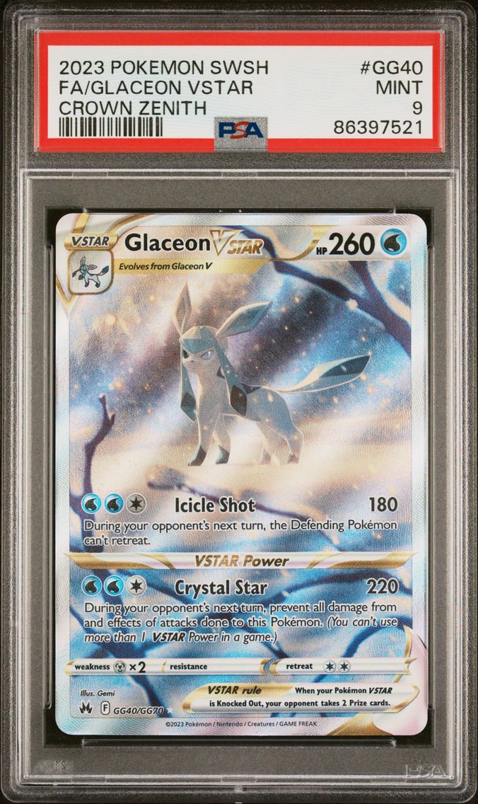 2023 #GG40 Full Art/Glaceon Vstar PSA 9 Sword and Shield Crown Zenith