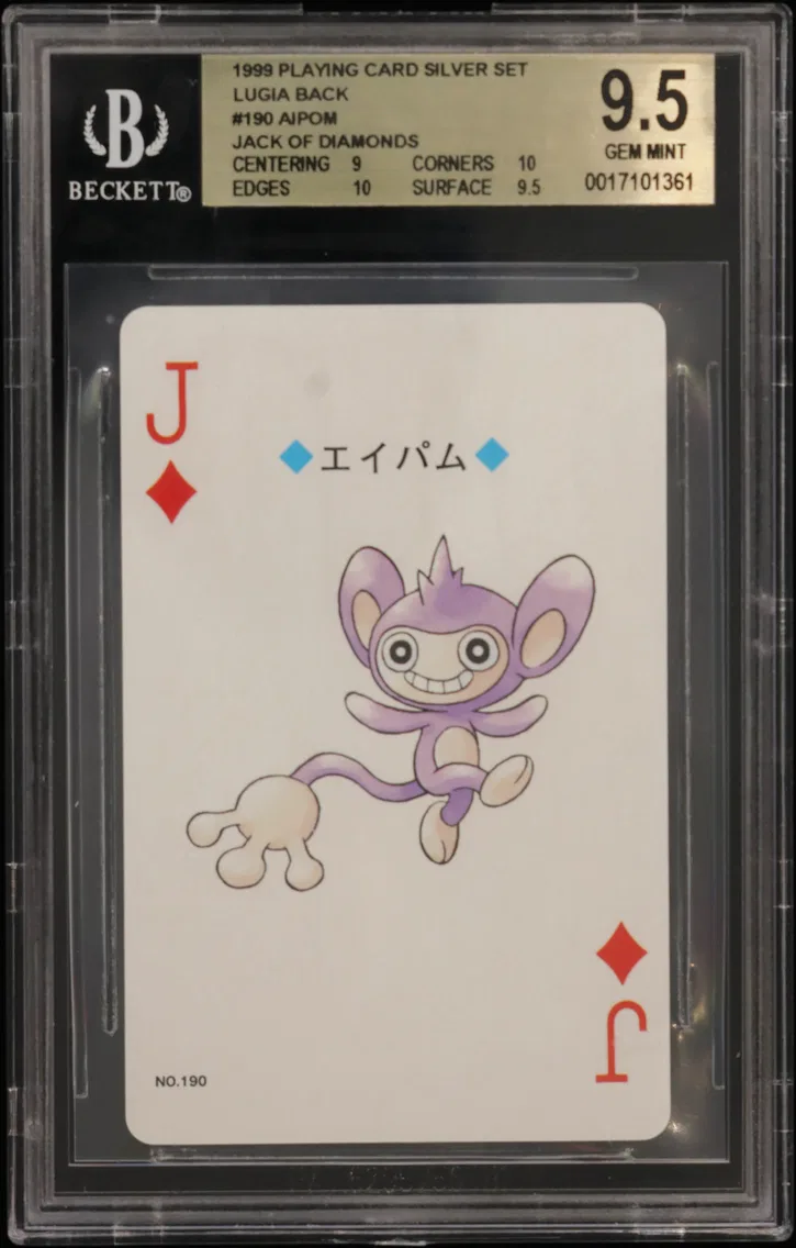1999 #190 Aipom/(Jack of Diamonds) BGS 9.5 Playing Cards Silver Lugia Set