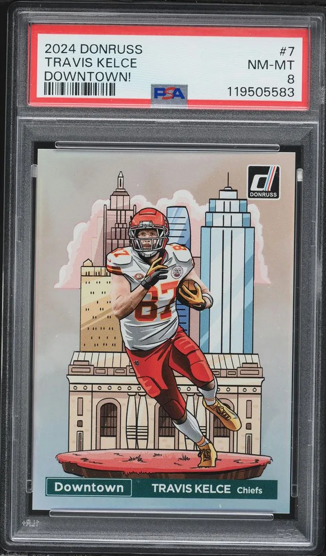 2024 #7 Travis Kelce PSA 8 Panini Donruss Downtown! Football