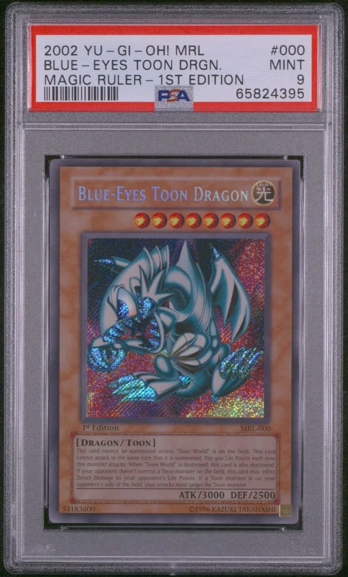 2002 YU-GI-OH! MRL-MAGIC RULER | 1ST EDITION #000 BLUE-EYES TOON DRAGON PSA 9