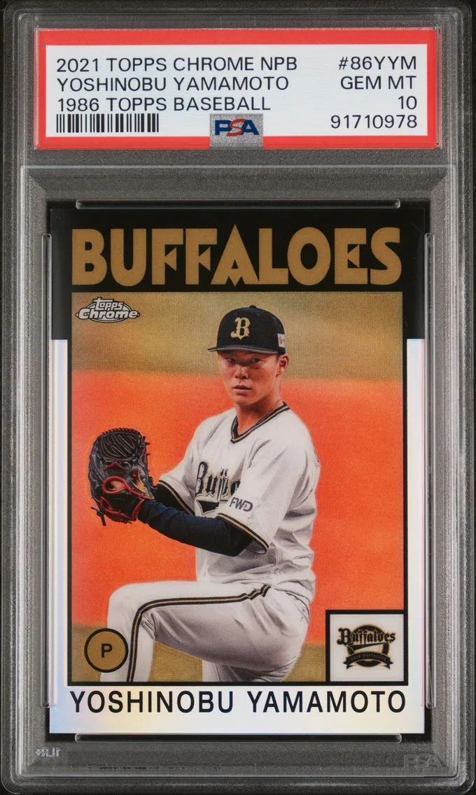 2021 #86YYM Yoshinobu Yamamoto PSA 10 Base Topps Chrome Nippon Professional Baseball 1986 Topps Baseball Baseball