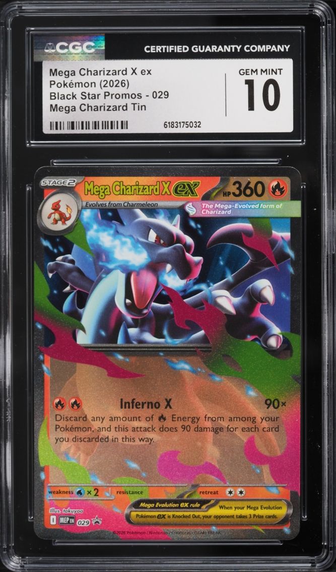 2026 #29 Mega Charizard X EX CGC 10 Pokemon Mega Evolution Black Star Promo Tin