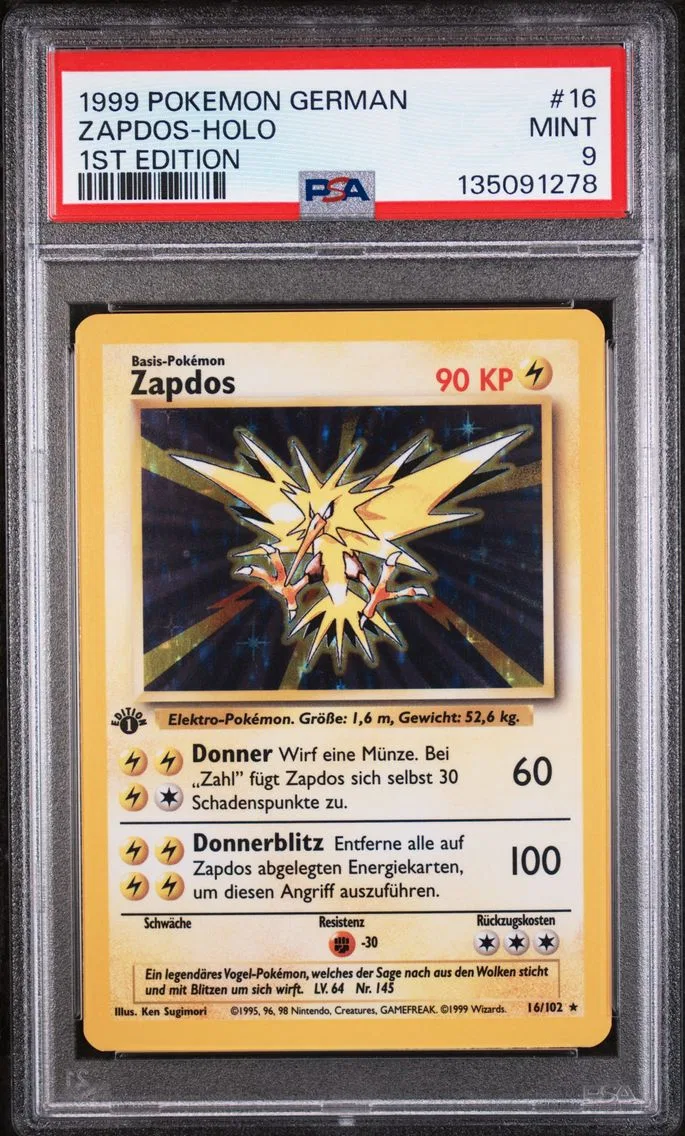 1999 #16 Zapdos-Holo 1st Edition PSA 9 German Pokemon