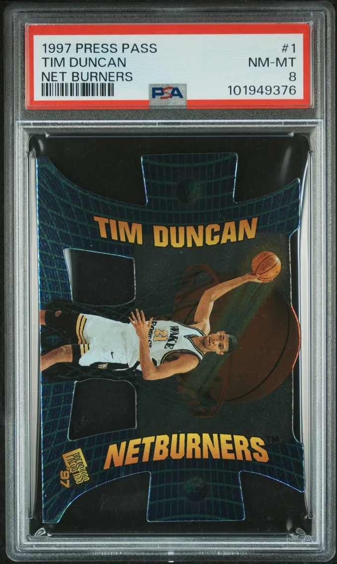 1997 #1 Tim Duncan PSA 8 Press Pass Net Burners