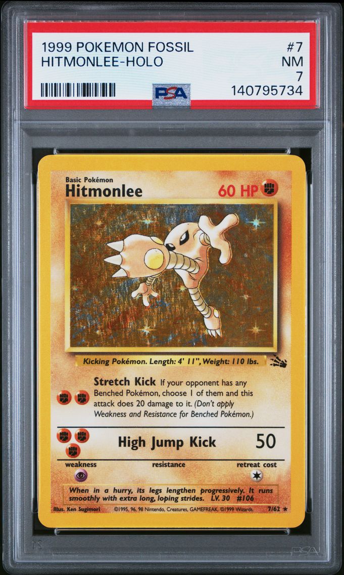 1999 #7 Hitmonlee-Holo PSA 7 Fossil Pokemon
