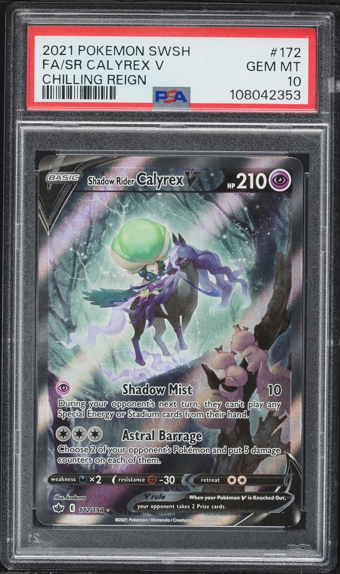 2021 #172 Full Art/Shadow Rider Calyrex V PSA 10 Sword & Shield Chilling Reign Pokemon