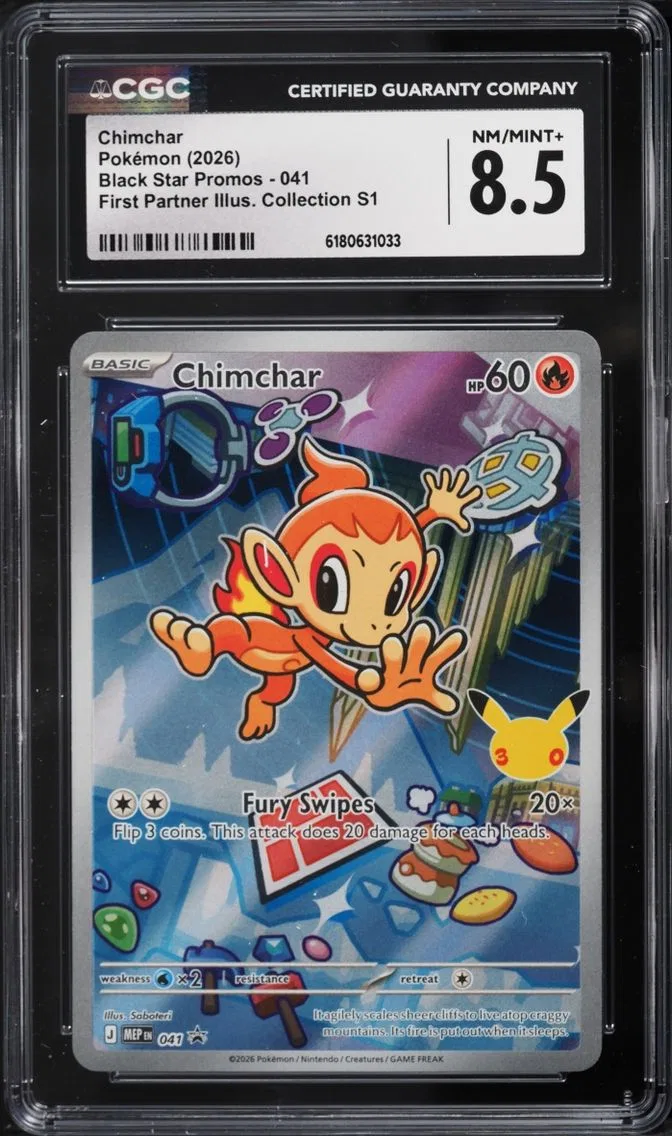 2026 Pokemon Mega Evolution Promo First Partner S1 Full Art Chimchar #41 CGC 8.5 NM-MT+