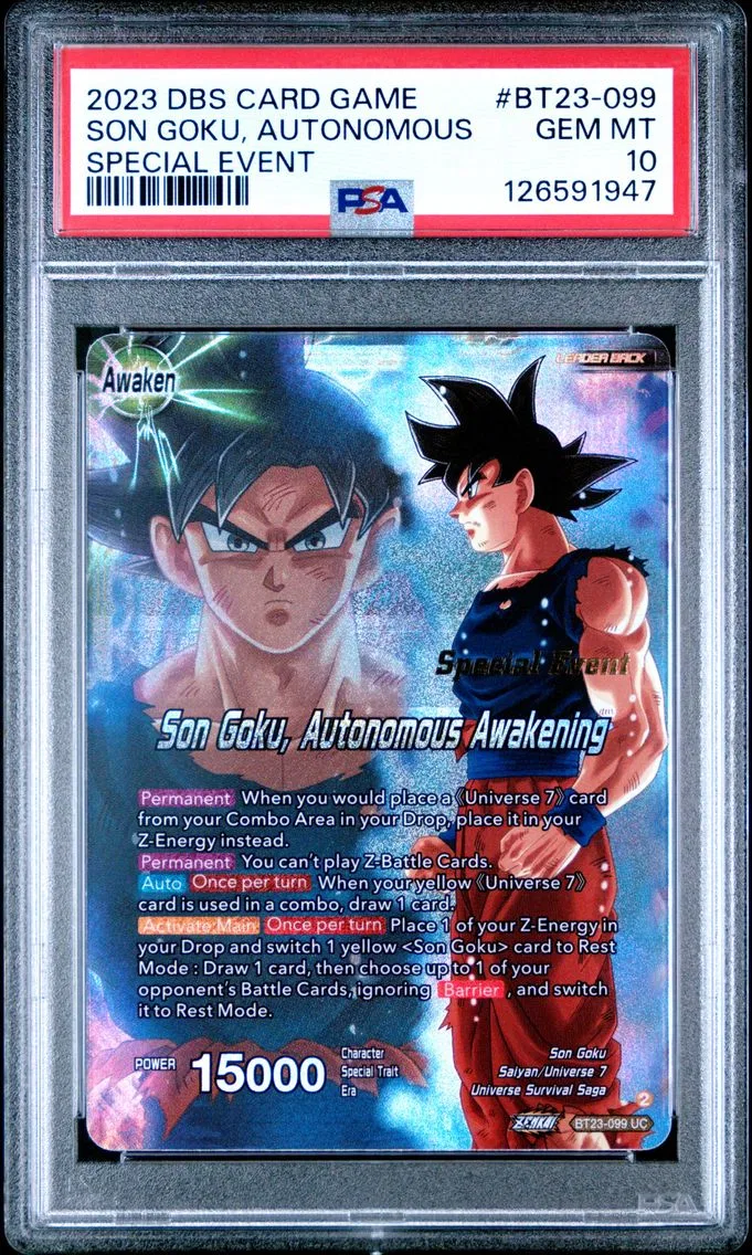 2023 #BT23-099 Son Goku, Autonomous Awakening/SSB Son Goku PSA 10 Dragon Ball Super Card Game Series 23 Perfect Combination