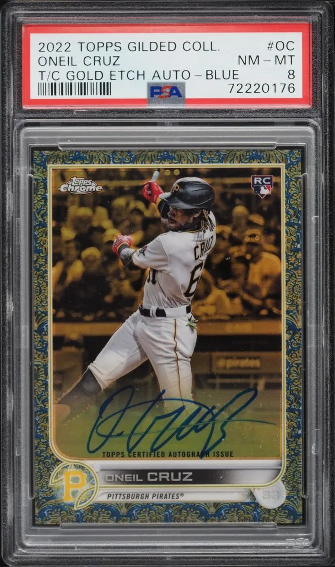 2022 Topps Chrome Gilded Collection Gold Etch Blue Oneil Cruz ROOKIE AUTO 1/50 #GEA-OC PSA 8