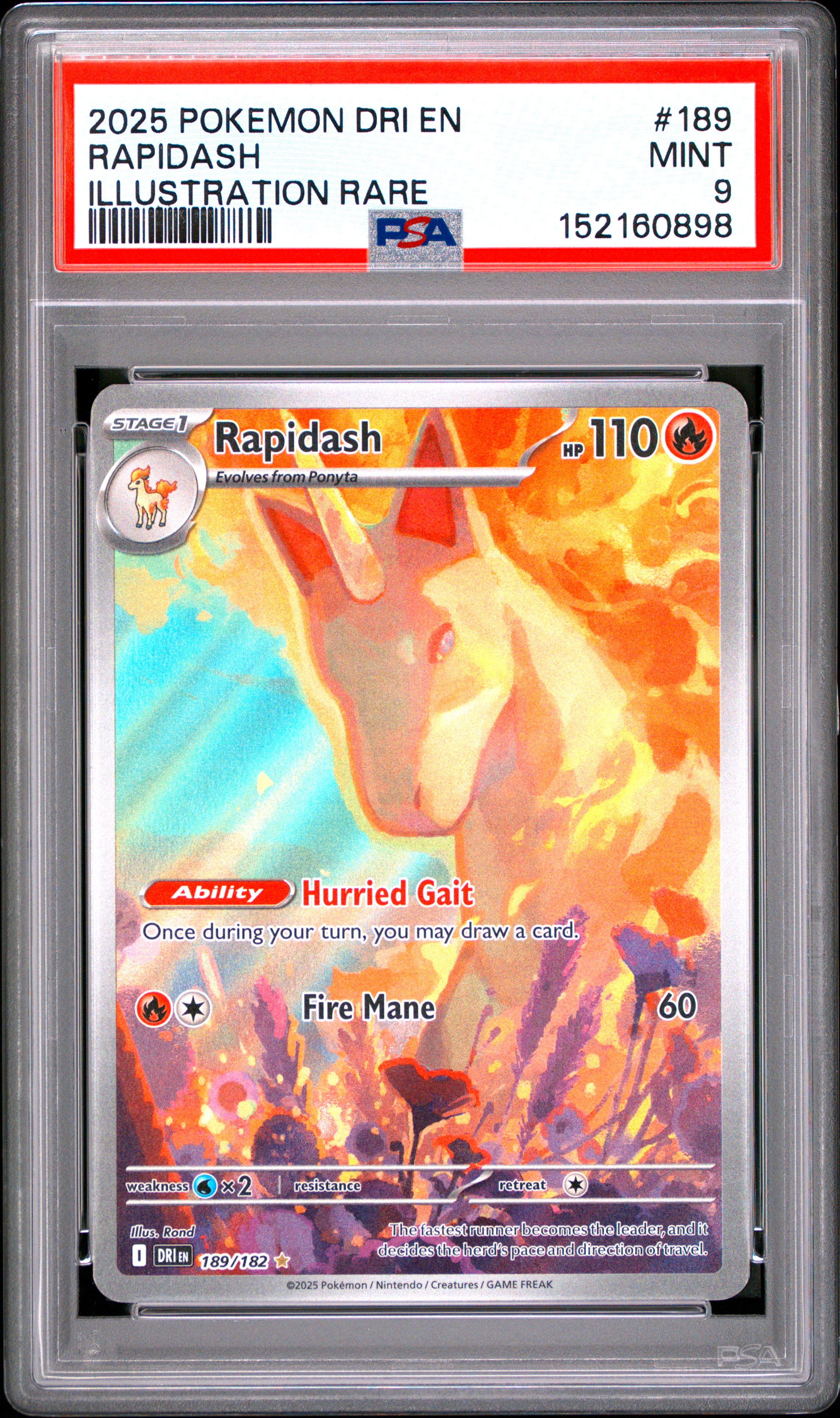 2025 #189 Rapidash PSA 9 Dri En-Destined Rivals