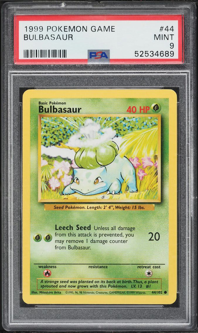 1999 Pokemon Base Set Bulbasaur #44 PSA 9 MINT