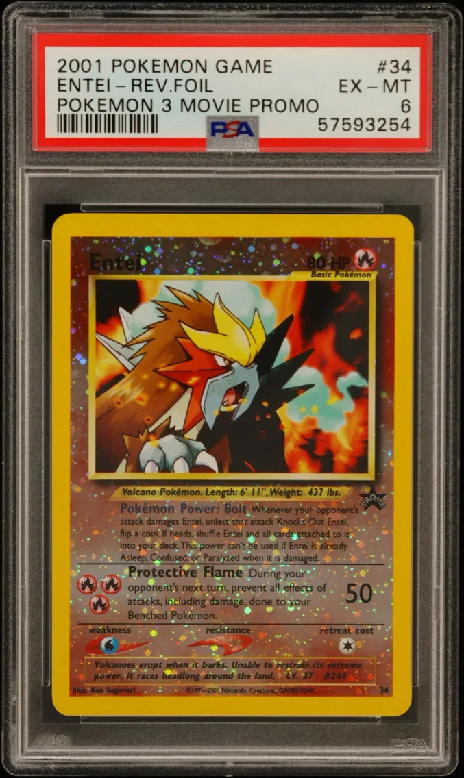 2001 Pokemon Game Movie Entei-Reverse Foil Game Movie #34 PSA 6