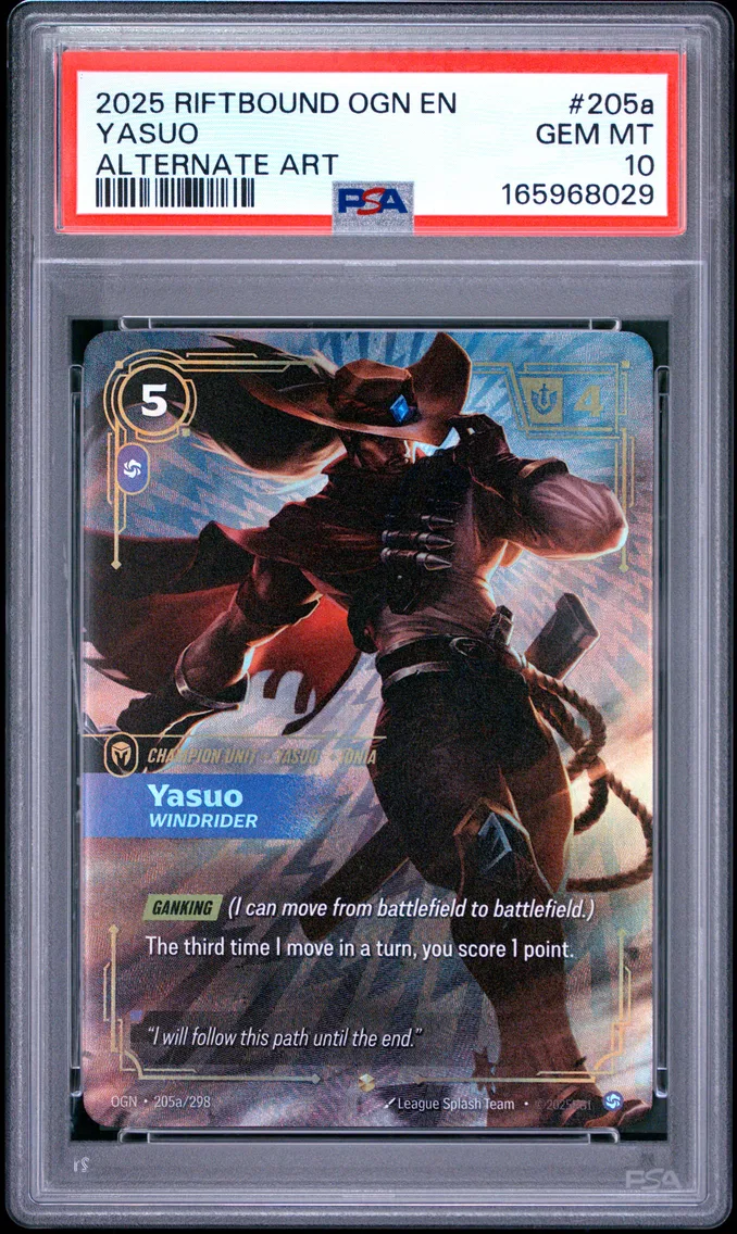 2025 #205a Yasuo - Windrider PSA 10 Riftbound: League of Legends Ogn-Origins