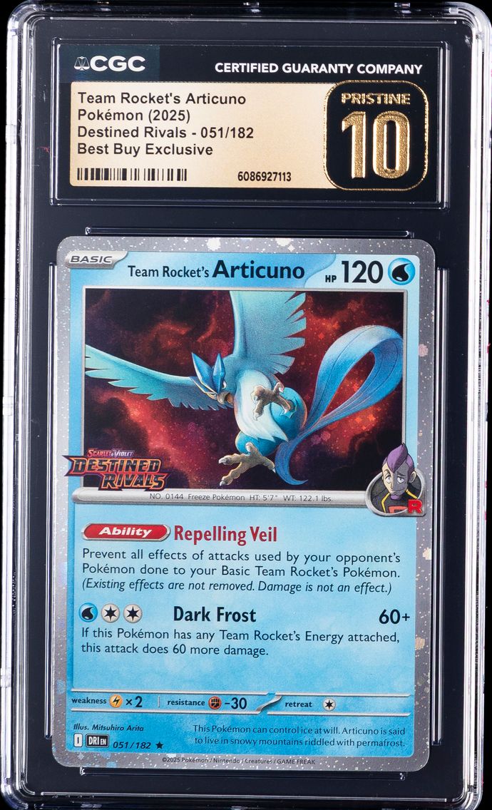 2025 #051 Team Rocket's Articuno CGC 10 Pristine Dri EN-Destined Rivals Pokemon