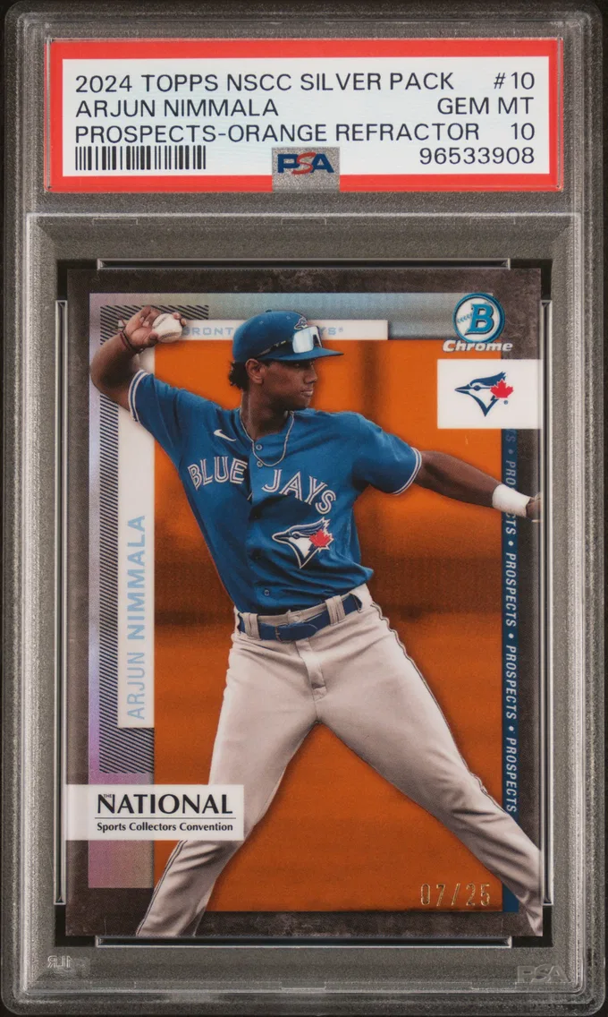 2024 #10 Arjun Nimmala PSA 10 Topps National Sports Collectors Convention Silver Pack Prospects