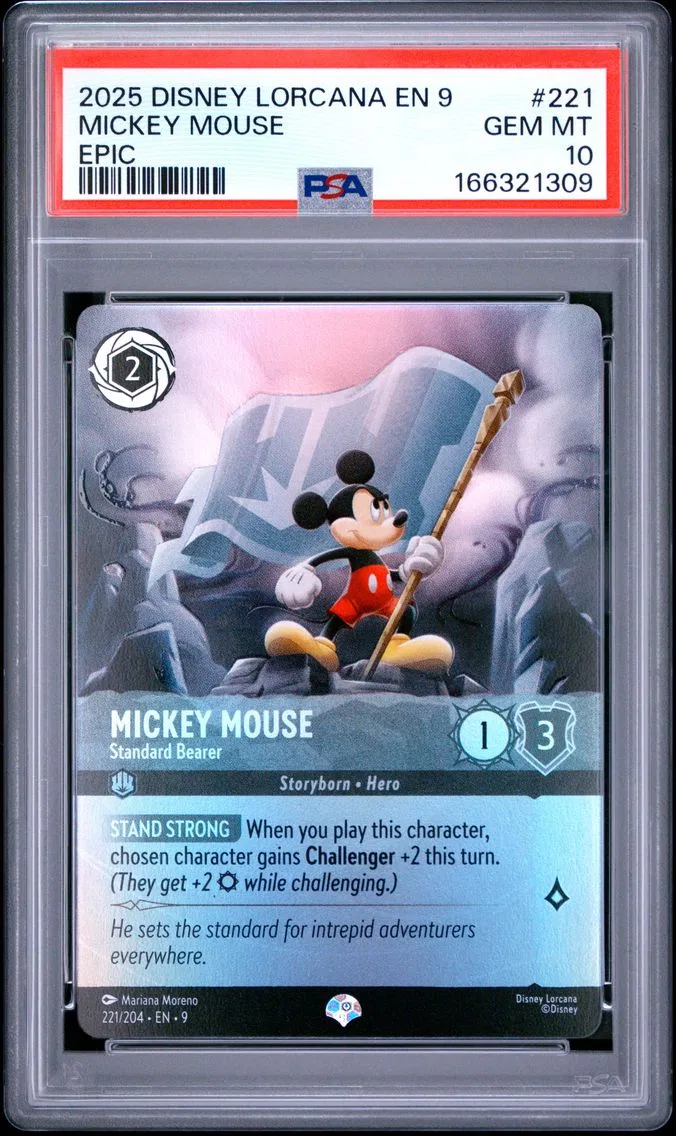 2025 #221 Mickey Mouse - Standard Bearer PSA 10 Disney Lorcana EN 9-Fabled
