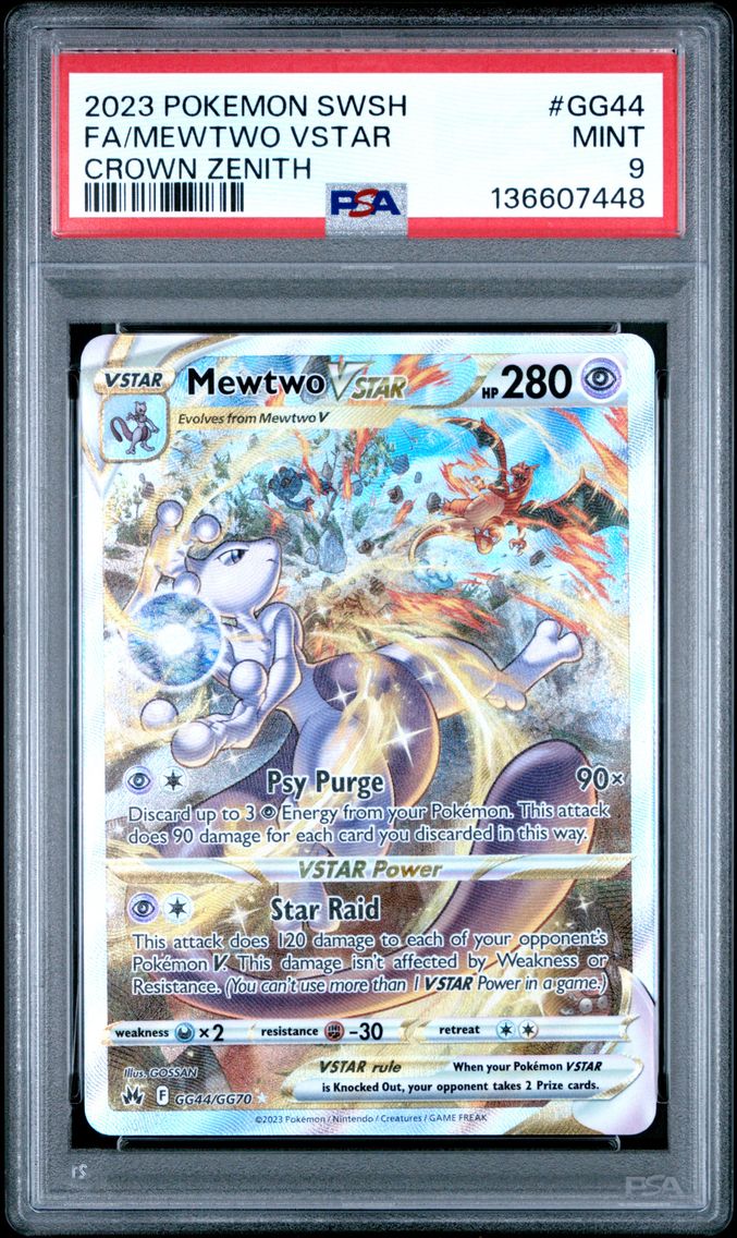2023 #GG44 Full Art/Mewtwo Vstar PSA 9 Sword and Shield Crown Zenith
