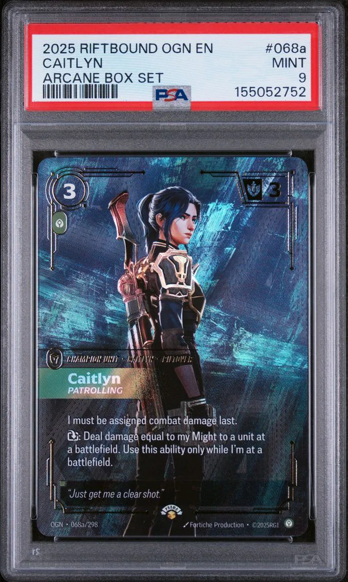 2025 #068a Caitlyn - Patrolling PSA 9 Riftbound: League of Legends Ogn-Origins
