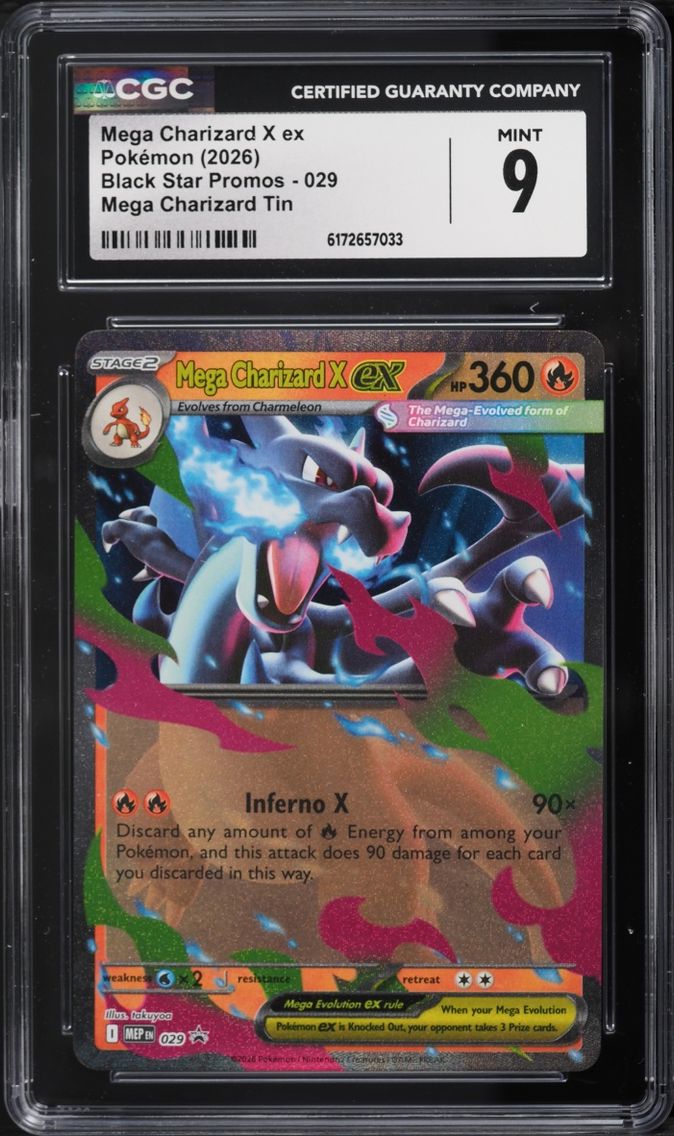 2026 Pokemon Mega Evolution Black Star Promo Tin Mega Charizard X EX #29 CGC 9 MINT
