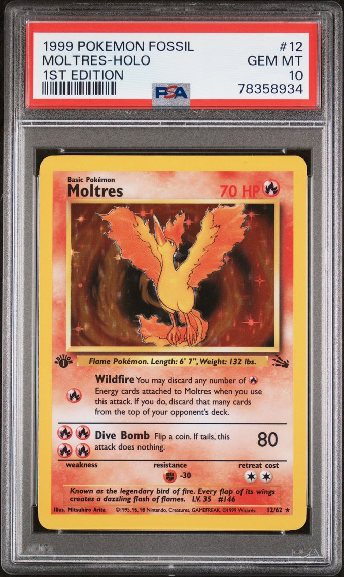 1999 #12 Moltres-Holo 1st Edition PSA 10 Fossil