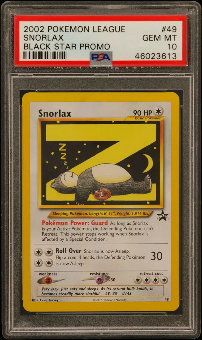 2002 #49 Snorlax PSA 10 League Promo Black Star
