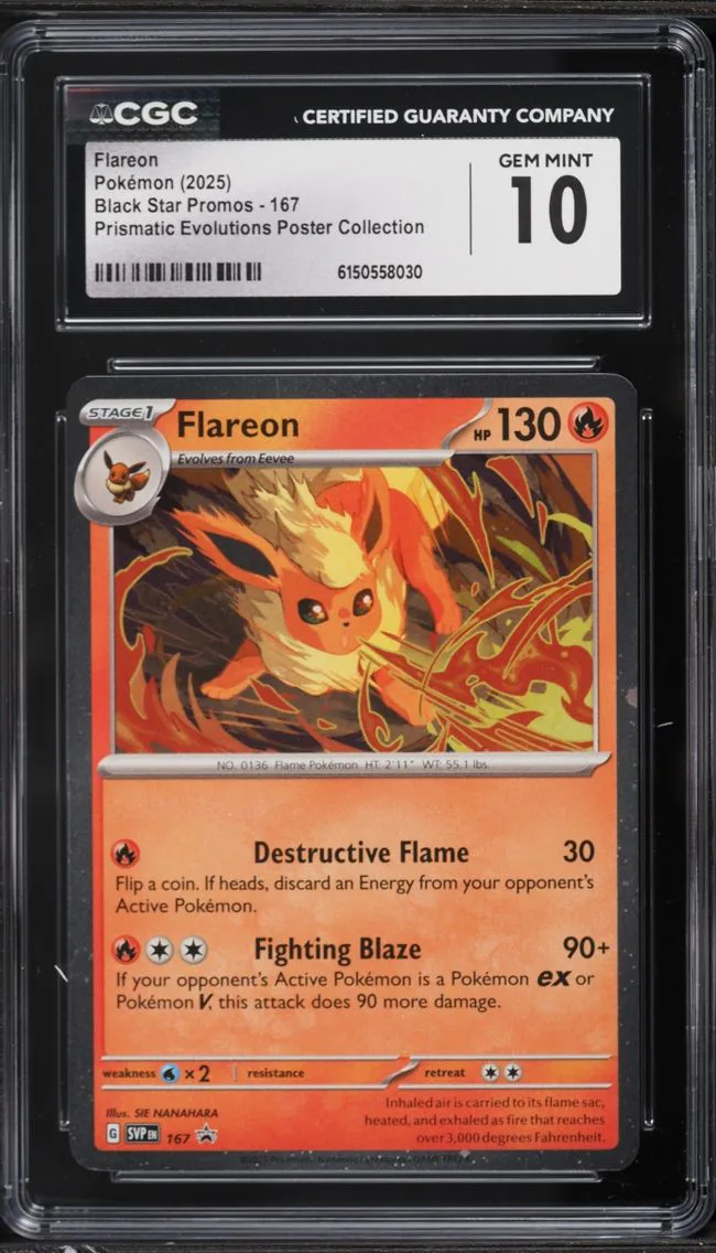 2025 Pokemon Scarlet & Violet Promo Prismatic Evolutions Poster Flareon #167 CGC 10 GEM MINT