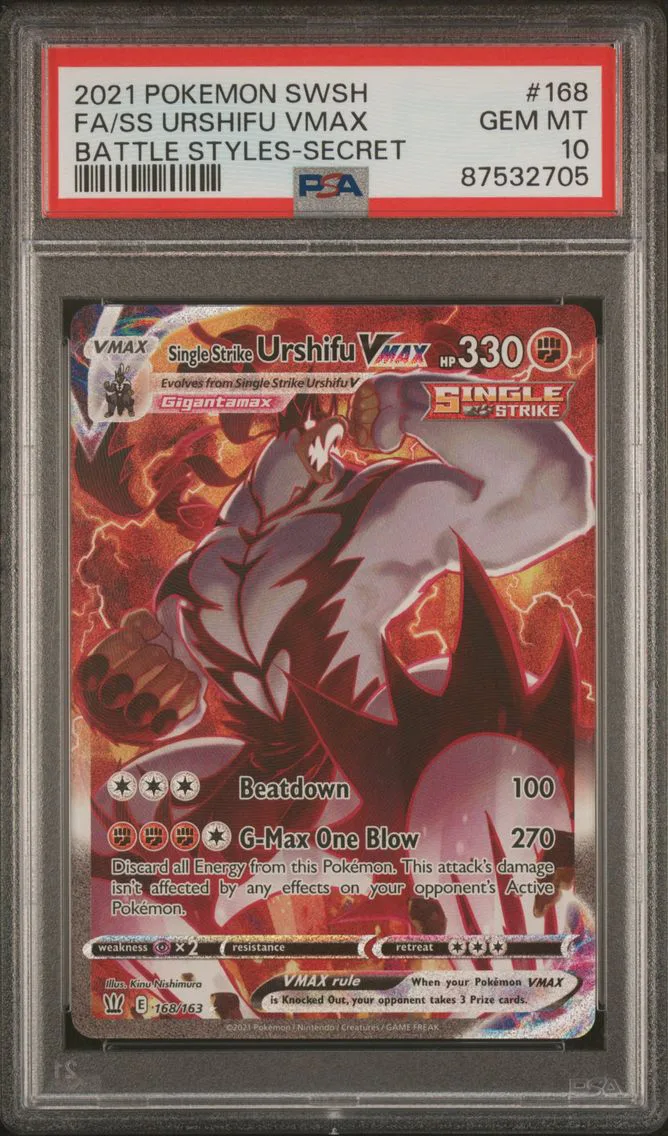 2021 #168 FULL ART/SINGLE STRIKE URSHIFU VMAX PSA 10 POKEMON SWORD & SHIELD BATTLE STYLES | SECRET