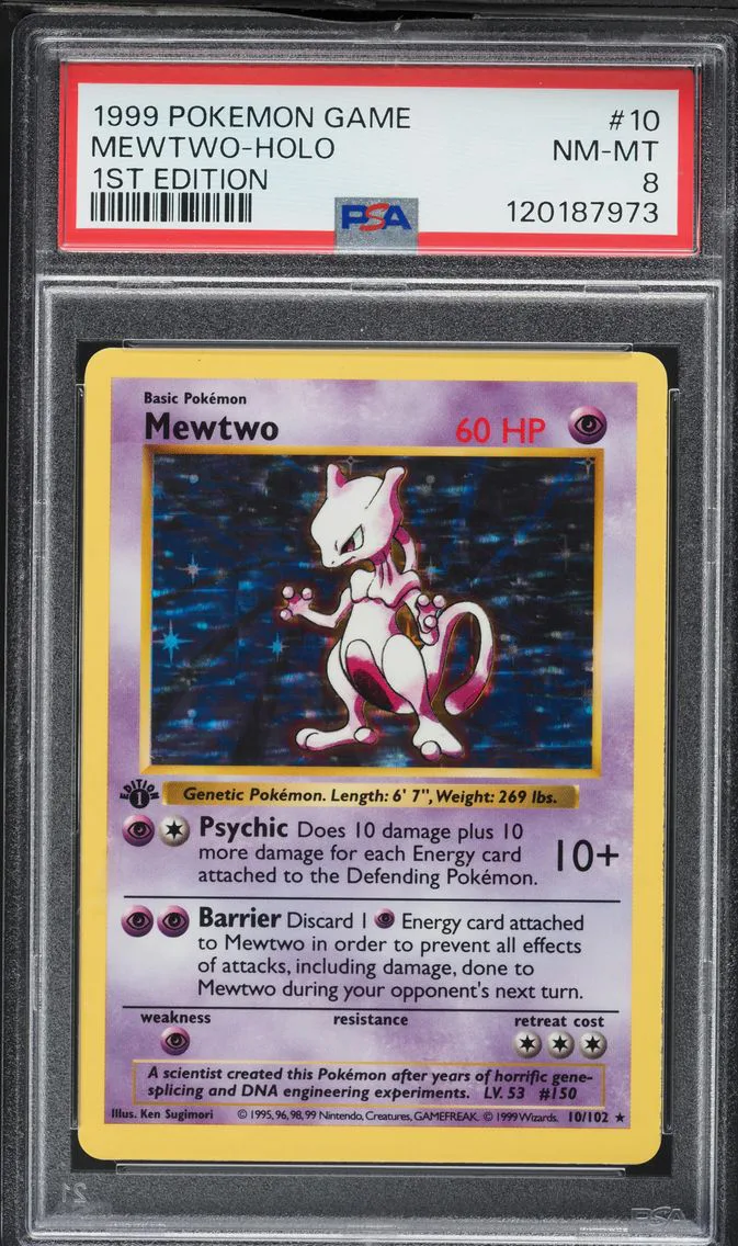1999 #10 Mewtwo-Holo 1st Edition PSA 8 Game Pokemon