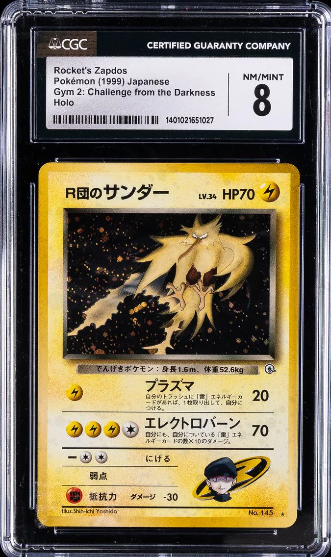 1999 #145 Rocket's Zapdos-Holo CGC 8 Japanese Gym 2 Pokemon