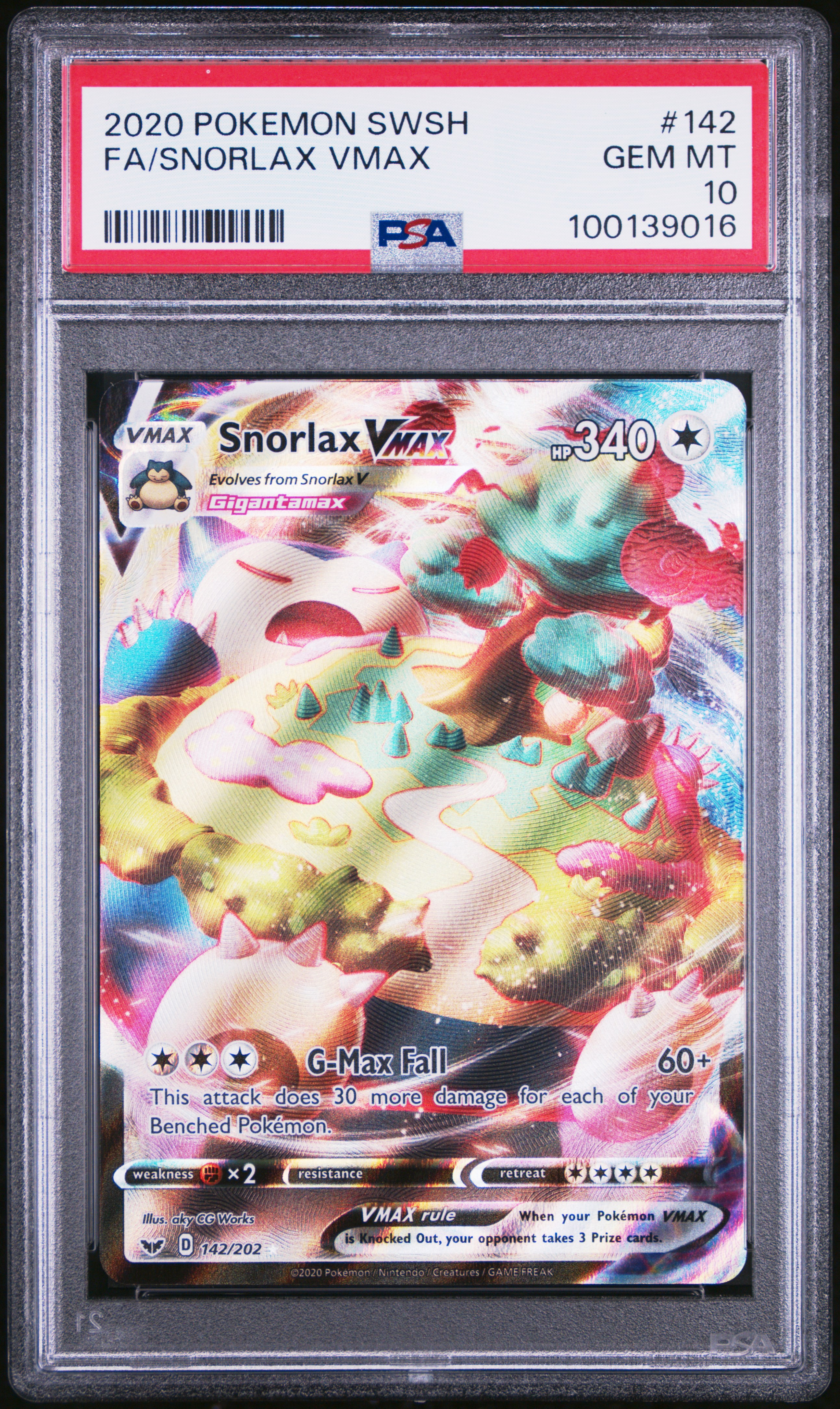 2020 #142 Full Art/Snorlax Vmax PSA 10 Sword & Shield