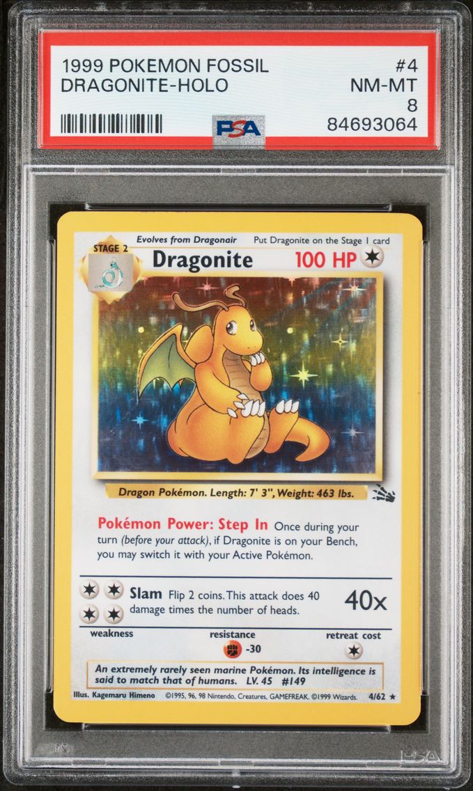 1999 #4 Dragonite-Holo PSA 8 Fossil Pokemon