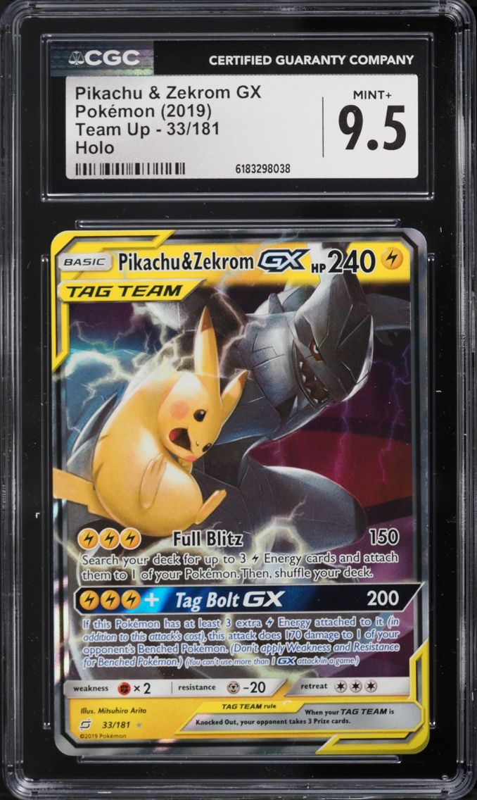 2019 Pokemon Sun & Moon Team Up Holo Pikachu & Zekrom GX #33 CGC 9.5 MINT+