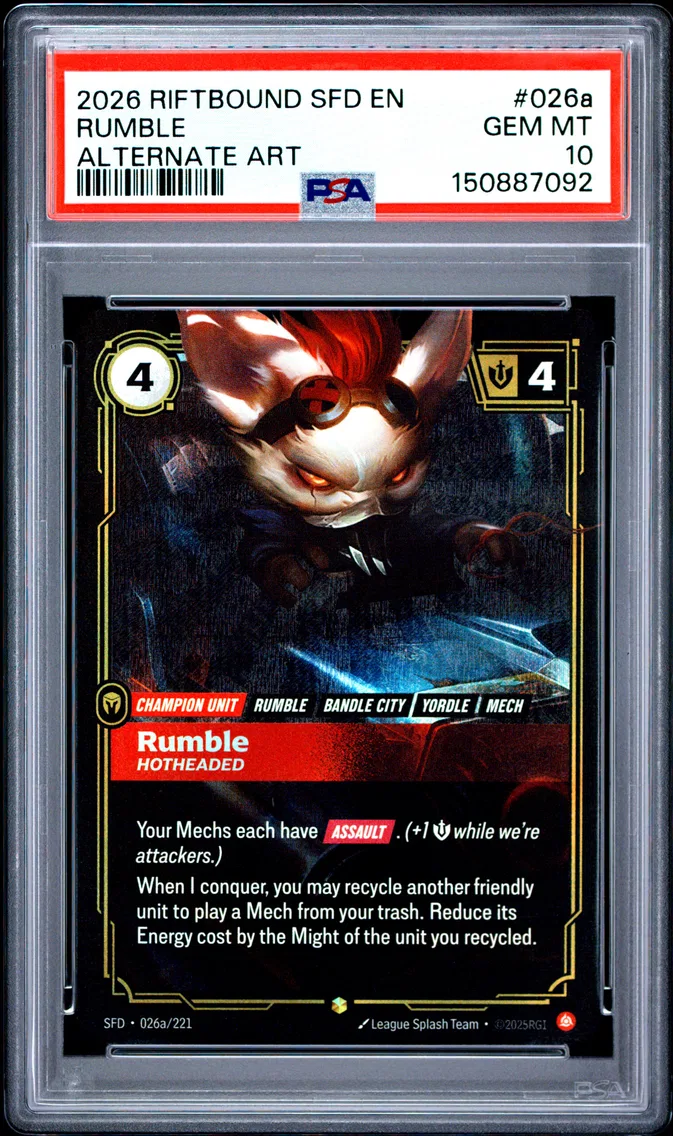 2026 #026a Rumble - Hotheaded PSA 10 Riftbound: League of Legends Sfd-Spiritforged