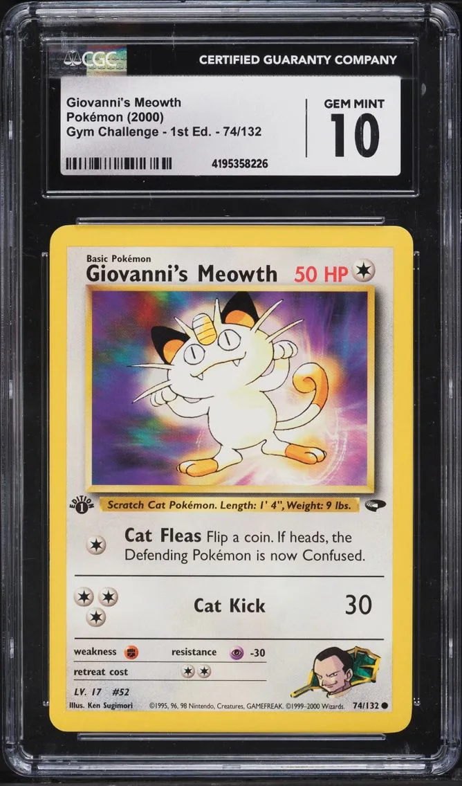 2000 #74 Giovanni's Meowth CGC 10 Pokemon Gym Challenge 1st Edition