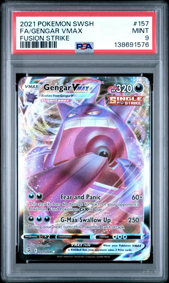 2021 Pokemon Sword & Shield Fusion Strike Full Art/Gengar Vmax Sword & Shield Fusion Strike #157 PSA 9
