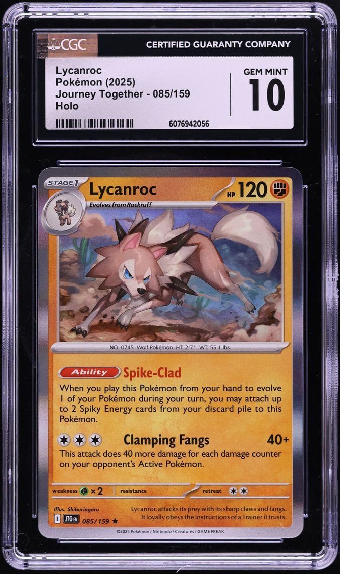2025 #085 Lycanroc CGC 10 Jtg EN-Journey Together Pokemon