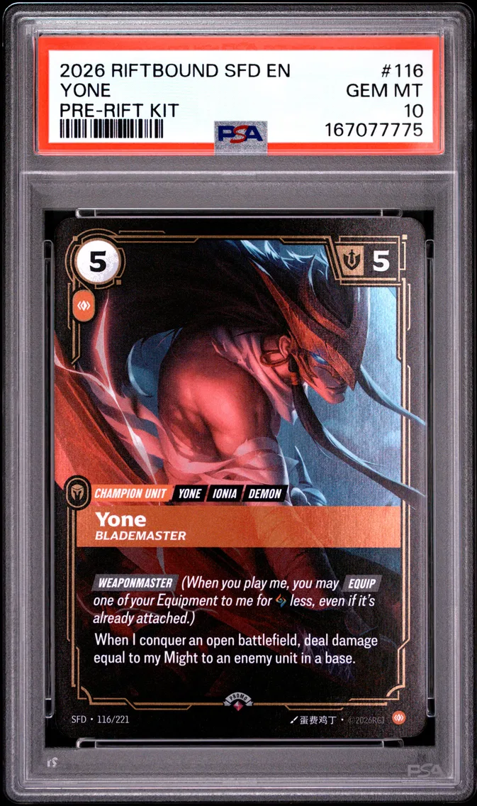 2026 #116 Yone - Blademaster PSA 10 Riftbound: League of Legends Sfd-Spiritforged
