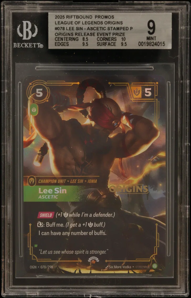 2025 #078 Lee Sin - Ascetic STAMP P/(Origins Release Event Prize Pack) BGS 9 Riftbound: League of Legends TCG Origins Promos