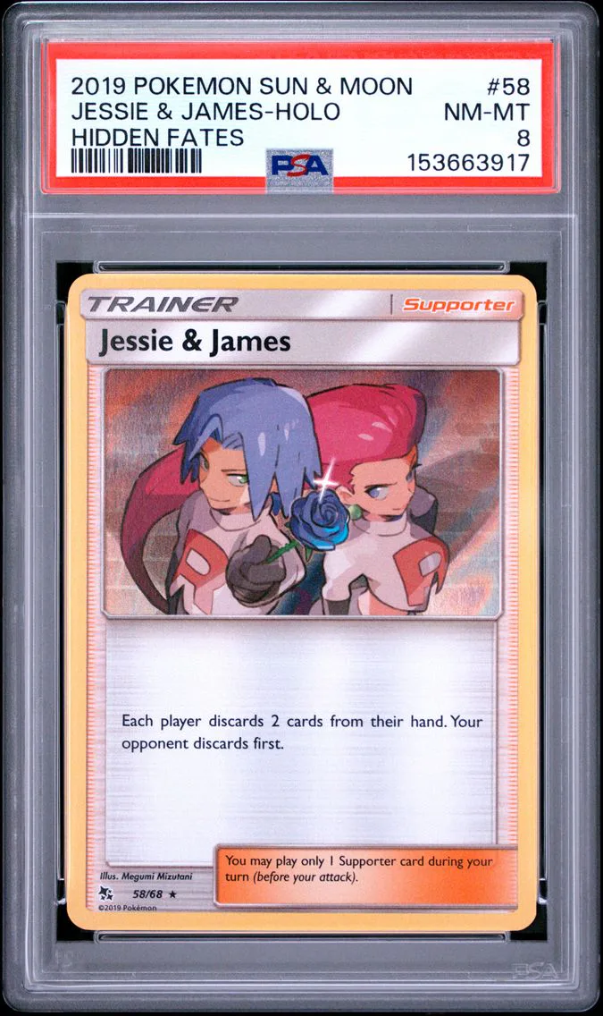 2019 #58 Jessie & James-Holo PSA 8 Sun & Moon Hidden Fates