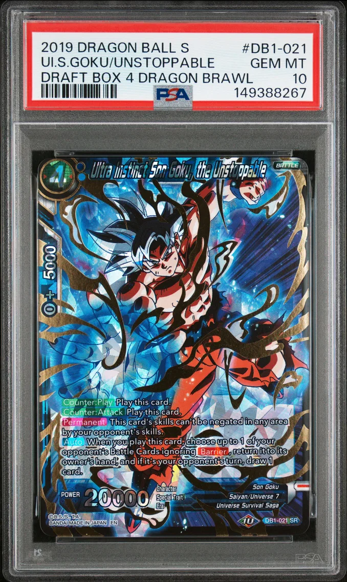 2019 #DB1-021 Ultra Instinct Son Goku, the Unstoppable PSA 10 Dragon Ball Super Card Game Draft Box 4 Dragon Brawl