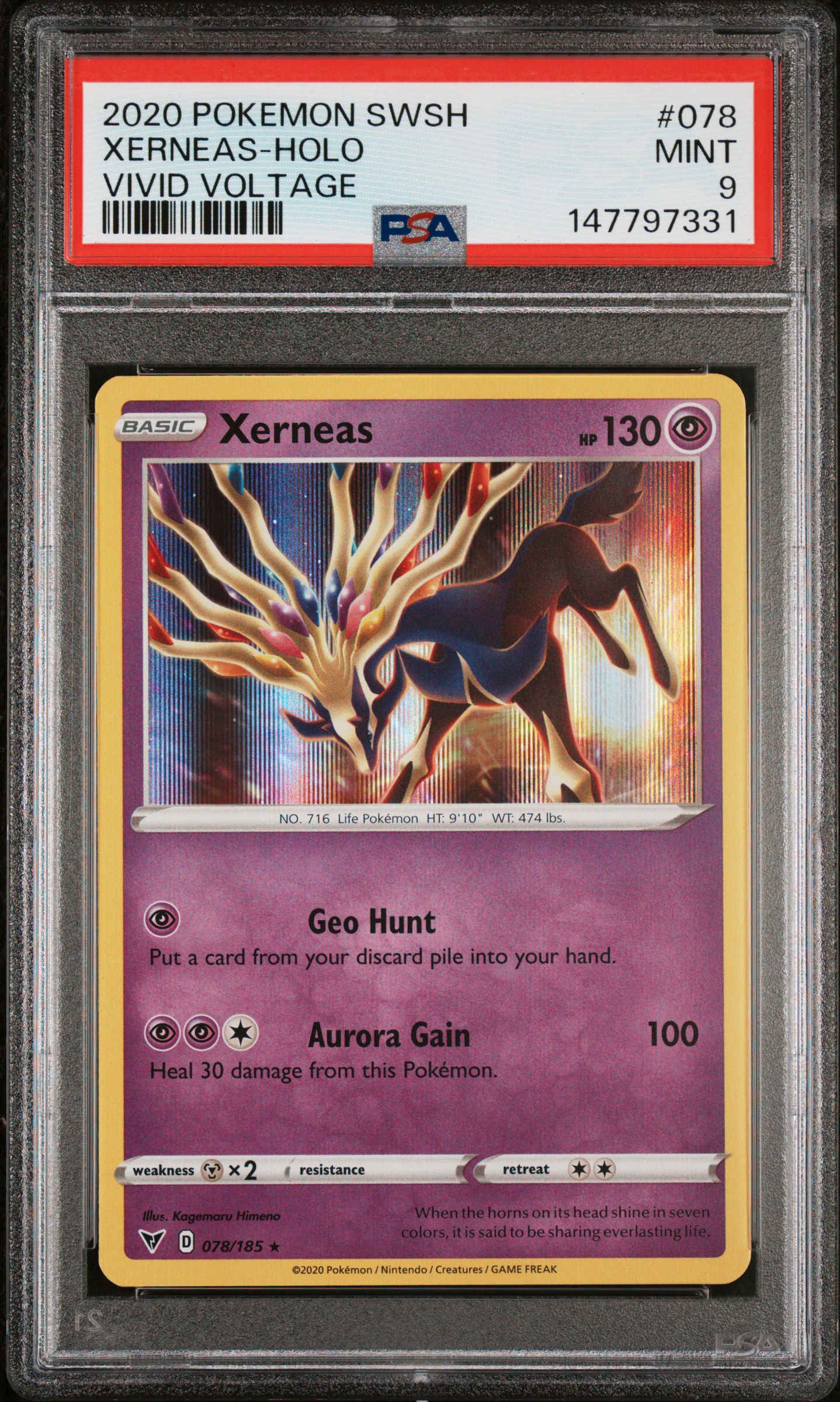 2020 #078 Xerneas-Holo PSA 9 Sword & Shield Vivid Voltage