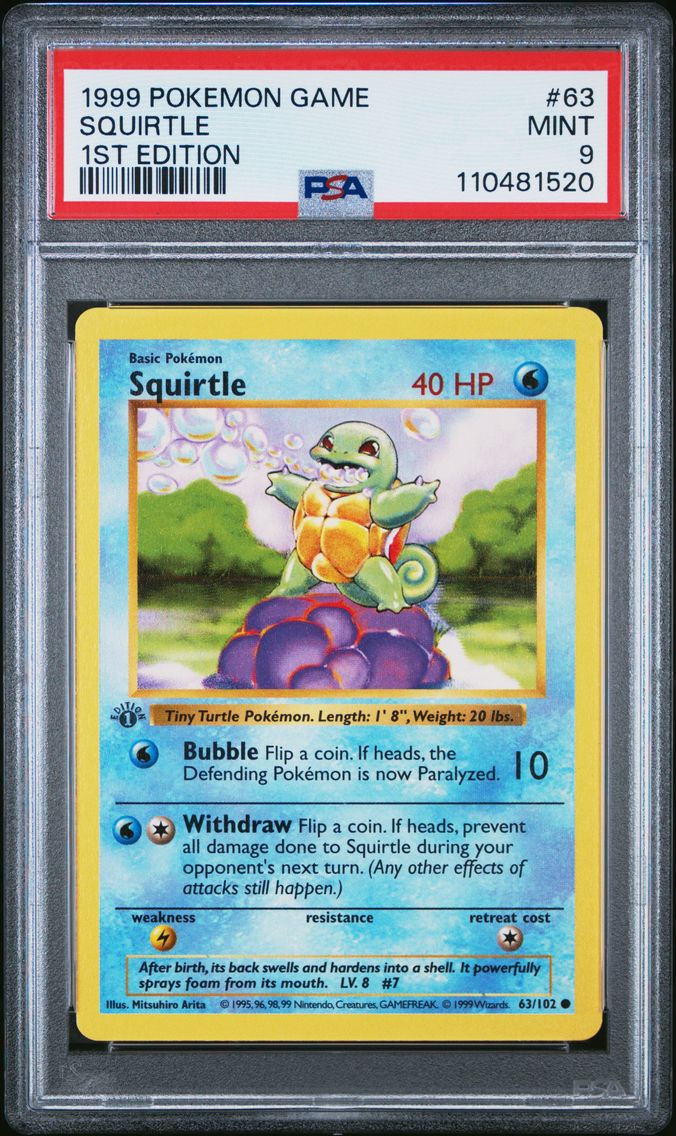 1999 #63 Squirtle 1st Edition PS