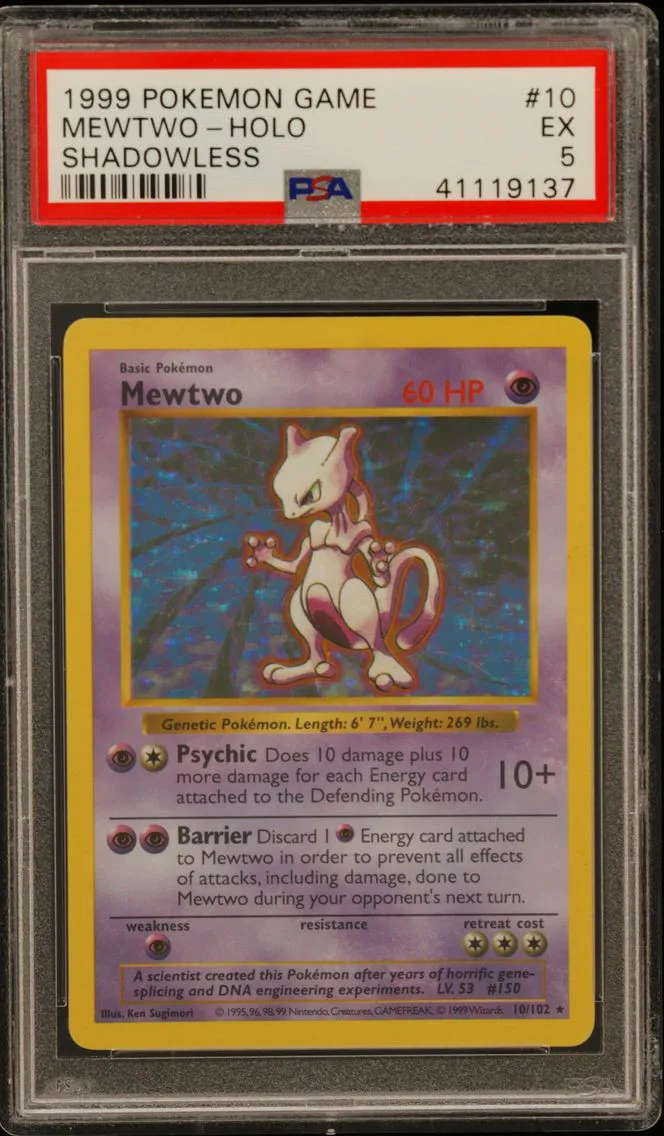 1999 #10 Mewtwo-Holo Shadowless PSA 5 Game